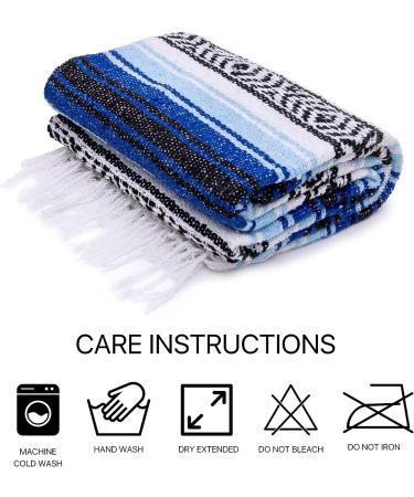 Craft & Kin Handcrafted Mexican Serape Blanket - 50x70 inches | Authentic Yoga, Falsa, Outdoor, Beach Blanket in Maya Blue - Buy Online on SooperMarket.com
