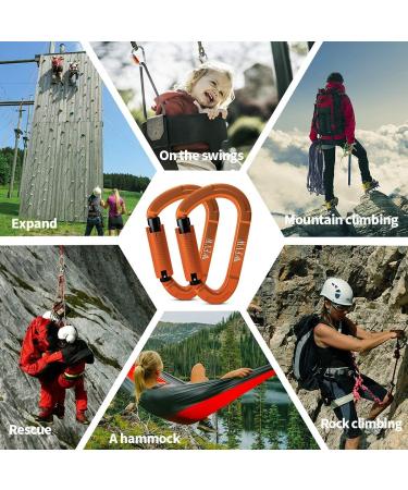 UIAA Certified 25KN Auto Locking Climbing Carabiner Clips - 3 Piece Set for Hammocks & Dogs - Durable Orange Climbing Equipment - Buy Online on SooperMarket.com