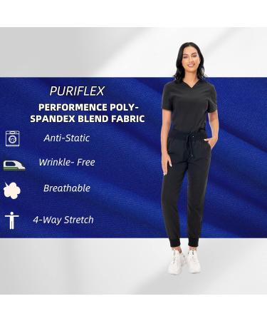 PuriPure Women's Classic V-Neck Scrub Set - Black, Size Medium | Nurse Scrub Set with 7 Pockets and Jogger Pants - Buy Online on SooperMarket.com