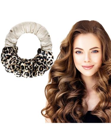 Whaline New Soft Heatless Curling Headband Leopard Print No Heat Hair Curler Fashionable Ponytail Headband Lazy Scrunchie Rollers Magic Hairdresser Tools for Women Long Hair Wavy Styling Overnight