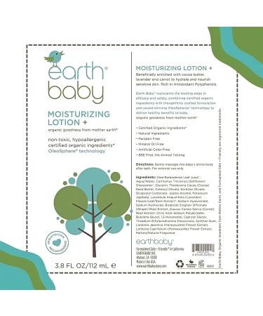 Earth Baby Moisturizing Lotion | Hypoallergenic, Natural & Organic | Sensitive Skin Care for Babies, Toddlers & Kids | 3.8 Fl Oz - Buy Online on SooperMarket.com