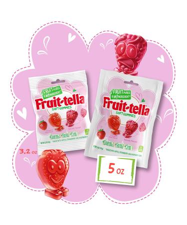 Fruit-tella Soft Gummy Candy - Strawberry and Raspberry Flavors 5 oz (Pack of 12) | Nut Free, No High-Fructose Corn Syrup - Buy Online on SooperMarket.com