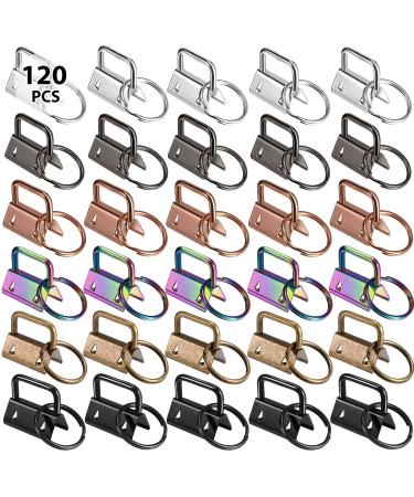 120 Pieces Key Fob Hardware 6 Colors Keychain Fob Wristlet Hardware with Key Ring Key Fob Chain Hardware 1 Inch