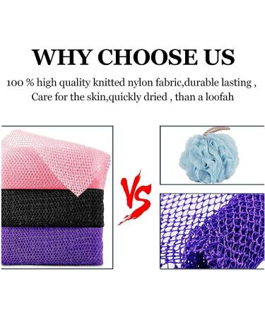 African Exfoliating Net Sponge Set - 31.5 Inch Loofah Body Scrubber for Shower - Women Men Skin Smoother - Daily Use (Pink Black Purple) - Buy Online on SooperMarket.com
