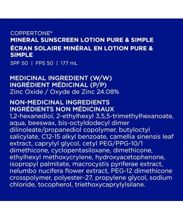 Coppertone Mineral Sunscreen lotion pure and Simple Spf 50 100 percent Zinc oxide mineral Face and Body Sunscreen Hypoallergenic Face and Body Lotion for Sun Protection 177 ml. SPF 50 - Body Lotion - Buy Online on SooperMarket.com