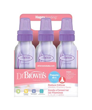 Dr. Brown's Girls' 6-Pack 8 oz. Bottles - 3 Lavender, 3 Pink - Natural Flow Design - Buy Online on SooperMarket.com