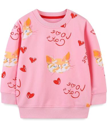 Girls Cotton Sweatshirt for Kids - Long Sleeve Pullover Jumper T-Shirt for Toddlers (5-6 Years) - Cat Design - Ages 1-12 Years - Buy Online on SooperMarket.com