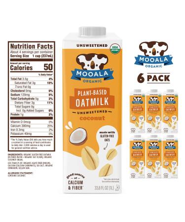 Mooala Organic Coconut Oatmilk Unsweetened 1L (Pack of 6) | Non-Dairy, Gluten-Free, Vegan & Plant-Based Beverage - No Added Sugar | Shelf-Stable - Buy Online on SooperMarket.com