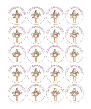 edible 20 x Christening/Baptism Personalised cupcake toppers UNCUT pink - Naming ceremony/Communion etc (wafer paper) Rice Paper