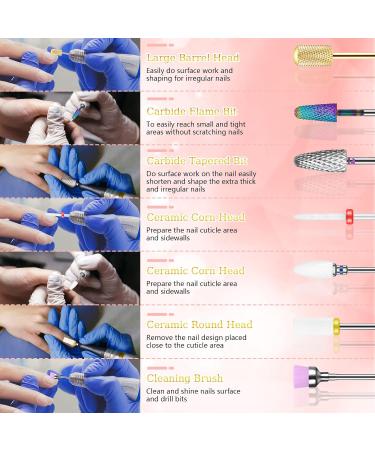 Heymkgo 7-Piece Nail Cutter Attachments Kit | Electrical Nail Drill Bits for Acrylic & Gel Manicure | 3/32 Inch Conical Barrels & Cones | Pedicure Tools - Buy Online on SooperMarket.com