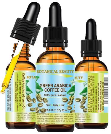 GREEN ARABICA COFFEE OIL Brazilian 100% Pure Virgin Unrefined 0.33 Fl.oz- 10 ml. for Face Skin Hair Lip Nails Anti-Aging Face Oil by Botanical Beauty