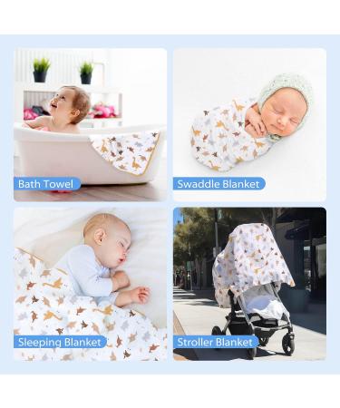 Miracle Baby Muslin Swaddle Blanket for Boys and Girls - Grey Dinosaur Print - 110x150cm - Summer Cotton - Double Layered - Buy Online on SooperMarket.com