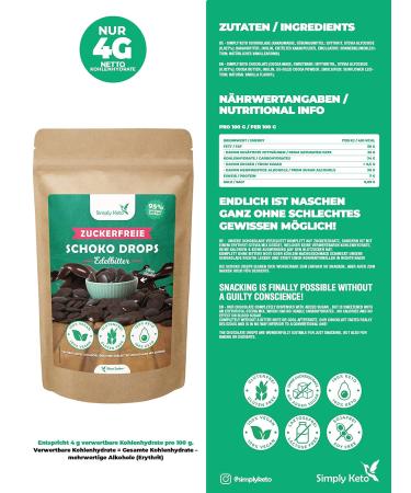 Simply Keto Sugar-Free Chocolate Drops - 200g | Low-Carb Vegan Snack & Baking | Erythritol Sweetened Edelbitter Chocolate - Buy Online on SooperMarket.com