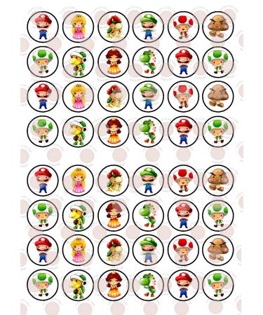 48 Super Plumber Theme Cupcake Toppers Mini Edible Premium Thickness SWEETENED Vanilla Wafer Rice Paper Cupcake Toppers/Decorations