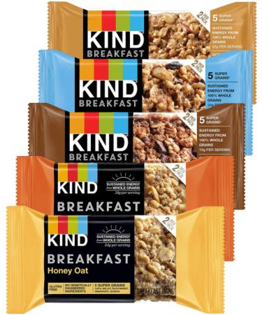 Kind Breakfast Bars Variety 5 Flavors Dark Chocolate Blueberry Almond Honey Oat Peanut Butter Almond Butter. 12 Pack. In Sanisco Packaging.