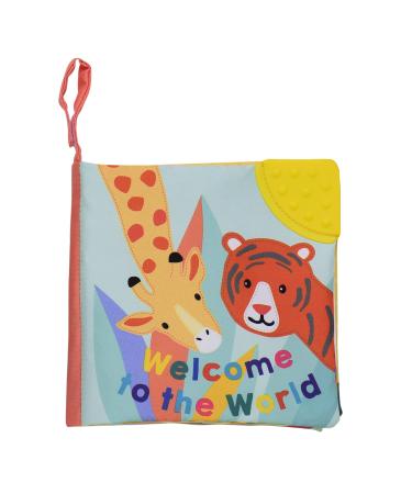 Soft  5 inch Crinkle Activity Book with Silicone Teether and Travel Strap for Baby (Little Me Jungle Animals  Multi-Colored)