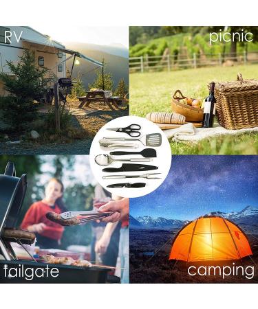 Outdoor Kitchen 10-Piece Cookware Set - Camping & RV Cooking Utensils in Compact Case - Stainless Steel Fork, Spoon, Knife & More - Grey - Buy Online on SooperMarket.com