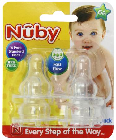 Nuby 4-Pack Standard Neck Fast Flow Nipples One Size