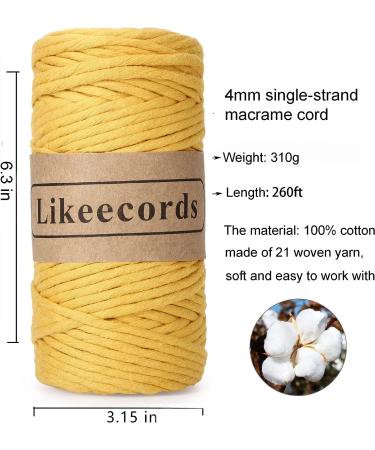 4mm Single Strand Yellow Macrame Cord - 80m Colored Cotton Rope for Wall Hangings, Plant Hangers & Crafts - Buy Online on SooperMarket.com