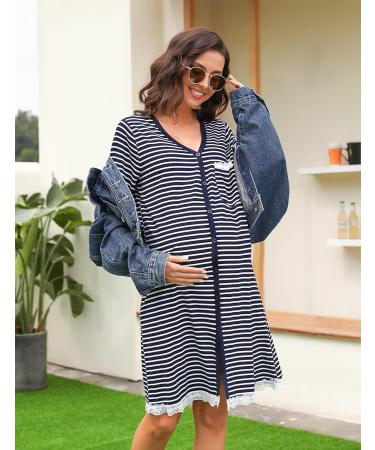 Uniexcosm Maternity Nursing Nightdress - Women's Short Sleeve Nightwear Navy Blue - Buy Online on SooperMarket.com