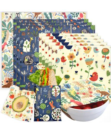 Reusable Beeswax Wrap - 9 Pack Beeswax Wraps for Food Eco-Friendly Beeswax Food Wraps Bread Sandwich Food Wrap - Organic Sustainable Zero Waste Plastic-Free Food Storage 1XL 3M 5S 9 Pack(Forest Animals)