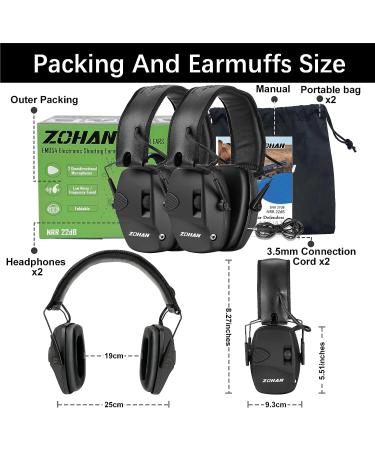 ZOHAN EM054 Electronic Ear Protection: Shooting Range Ear Muffs - Black (2 Pack) - Buy Online on SooperMarket.com