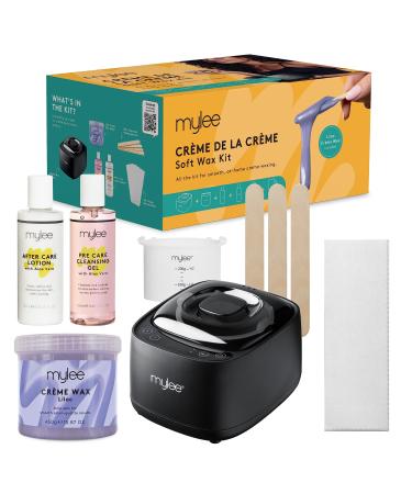 Mylee Creme De La Creme Wax Kit - Complete Professional Home Waxing Set for Silky Smooth Skin Includes Digital Wax Heater Lilac Soft Cr me Wax Paper Strips Waxing Spatulas Pre & After Care Gel