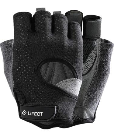 LIFECT Freedom Workout Gloves, Knuckle Weight Lifting Shorty Fingerless Gloves with Curved Open Back, for Powerlifting, Gym, Women and Men Black Small