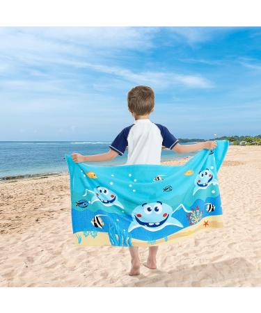 Kids Beach Towel - Super Absorbent Quick Dry Microfiber - Cute Shark Design - 24''x 48'' - 300GSM Thick Soft - Sand Free - Ideal for Beach, Pool, Swim, Bath, Travel, Picnic, Camping - Boys and Girls - Buy Online on SooperMarket.com