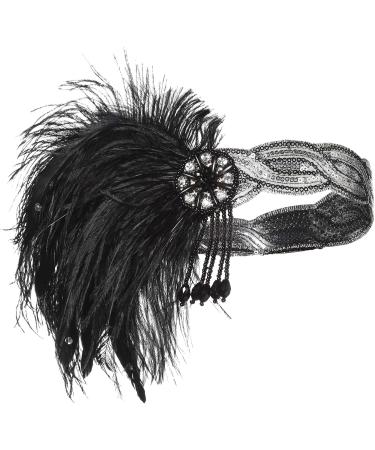 BABEYOND 1920s Vintage Headband Roaring 20s Flapper Headpiece with Feather 1920s Great Gatsby Costume Accesories (Black-2) - Buy Online on SooperMarket.com