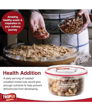 Tropgo Dry Roasted Unsalted Mixed Nuts 190g - Nuts in Resealable and Recyclable Tub - Wholesome Trail Mix with Fibre Protein and Essential Minerals - Healthy Snacks for All Ages - Buy Online on SooperMarket.com