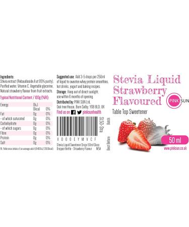 PINK SUN Stevia Liquid Sweetener Drops 50ml Strawberry Flavoured - 3 Pack | Natural Sugar Alternative | Vegetarian, Vegan, Gluten Free | Zero Calories | Bulk Buy - Buy Online on SooperMarket.com