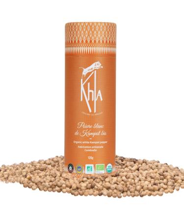Khla - White Kampot Pepper 120g - Organic White Kampot Peppercorns - Premium Cambodian Pepper - Grand Cru Strong & Powerful - for Grinder Refill - Direct from Producer - Origin Cambodia