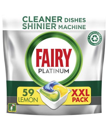 Fairy Platinum All in One Dishwasher Tablets Lemon 59 Capsules For tough Challenges Even Cleans Greasy Filters Lemon 59 Count (Pack of 1)