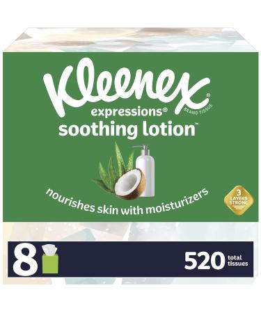 Kleenex Soothing Lotion Facial Tissues with Coconut Oil, Aloe & Vitamin E, 65 Count (Pack of 8)