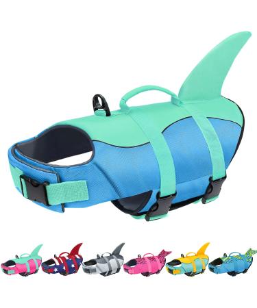 Malier Dog Life Jacket, Ripstop Dog Life Vest Adjustable Dog Life Preserver with High Buoyancy for Swimming Boating, Shark Dog Life Jacket Puppy Life Jacket Lifesaver for Small Medium Large Dogs Blue Large