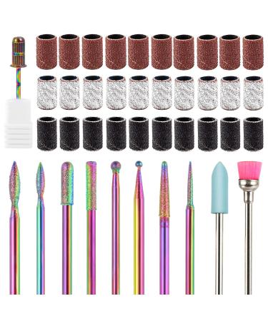 BBKON 10Pcs Nail Drill Bits with 30pcs Sanding Bands and Replacement Mandrel, Professional Tungsten Carbide Diamond Cuticle for Acrylic Nails Removal, Manicure Shaping Remove Tools, Home Salon Use