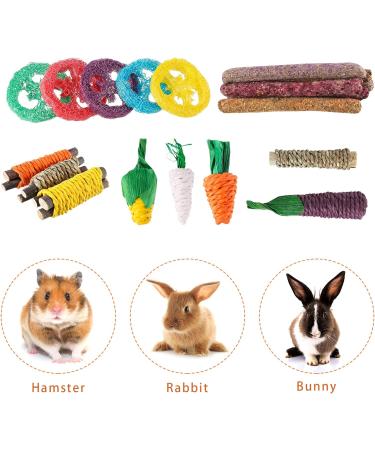 Fanshiontide 19 in 1 Bunny Chew Toys for Teeth - Rabbit Treats and Toys for Teeth - Timothy Hay Sticks, Loofah, Wood, Grass, Carrots, Corn - Ideal for Rabbit, Guinea Pig, Hamster, Chinchilla - Buy Online on SooperMarket.com