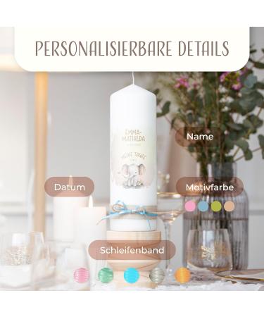 Personalized Amari Christening Candle - Elephant Heart Design | Baptismal Candle for Boys & Girls | DIY Custom Candle | 25cm Height x 8cm Diameter - Buy Online on SooperMarket.com