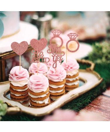Unimall 48PC Rose Gold Glitter Cupcake Toppers | Diamond Ring & Heart Cake Picks for Weddings Engagements & Bachelorette Parties - Multi-Color Decorations - Buy Online on SooperMarket.com