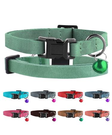 Murom Breakaway Cat Collar Leather Soft Adjustable Pet Kitten Collars with Bell Pink Brown Blue Green Red