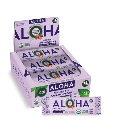 ALOHA Organic Plant Based Protein Bars | Chocolate Caramel Pecan | 12 Count, 1.98oz Bars | Vegan, Low Sugar, Gluten Free, Paleo Friendly, Low Carb, Non-GMO, Stevia Free, Soy Free, No Sugar Alcohol Sweeteners
