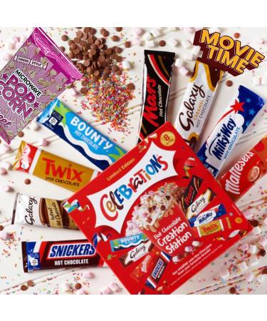 Movie Night Hamper - Celebrations Hot Chocolate Gift Set with Microwave Popcorn - 8 Hot Chocolate Sachets & 3 Hot Chocolate Toppings - Snack Hamper Movie Night Box - Buy Online on SooperMarket.com