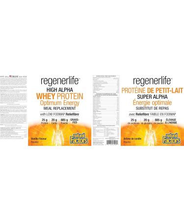 Natural Factors Regenerlife High Alpha Whey Protein Vanilla Flavour 885g powder Helps You Feel Full Longer 25g of protein per serving 5g of Low-FODMAP Reliefibre per serving Grass-Fed Whey - Buy Online on SooperMarket.com