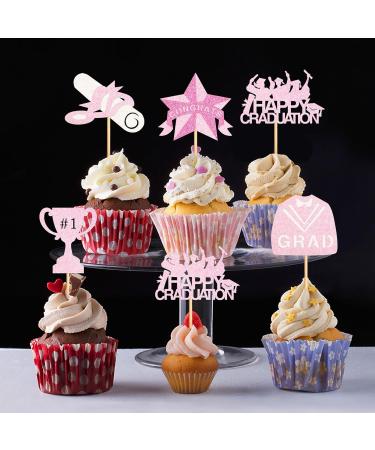 Cyodoos 25 pcs Pink Graduation Cake Toppers Class of 2024 Graduation Cupcake Toppers Congrats Grad and Graduation Party Decorations Pink2 - Buy Online on SooperMarket.com