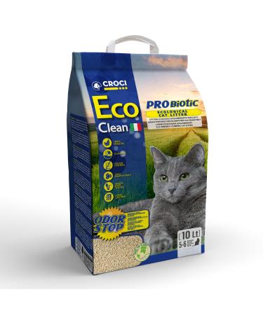 Croci eco clean probiotic litter 10 l-clumping cat litter biodegradable toilet flushing 100 percent vegetable anti-smell sand 3.8 kg 10 lt + probiotic