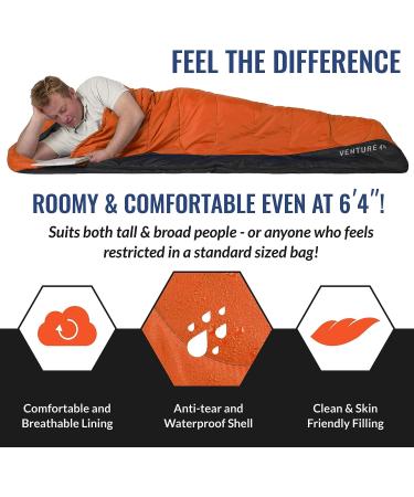VENTURE 4TH Backpacking Sleeping Bag - Lightweight Warm & Cold Weather for Adults, Kids, Couples - Ideal for Hiking, Camping & Outdoor Adventures - XXL Double Size 4.5lbs | Orange/Gray - Buy Online on SooperMarket.com