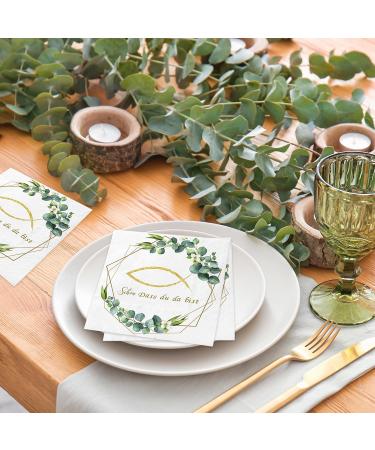 20 Vintage Disposable Fish Eucalyptus Green Napkins for Baby Party & Communion | Ideal Table Decoration | 3-Ply Quality - Buy Online on SooperMarket.com