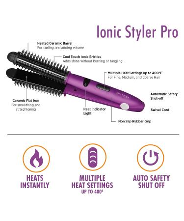 Instyler Pro Hair Straightener  2 in 1 Ceramic Flat Iron Hair Straightener & Hot Brush for Added Volume and Waves  Auto Safety Shut Off  Cool Touch Bristles  Multiple Heat Settings As Seen on TV - Buy Online on SooperMarket.com
