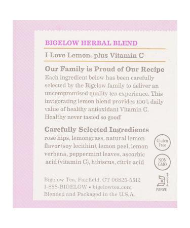 Bigelow I Love Lemon Herbal Tea with Vitamin C | Caffeine Free | 20 Bags | 1.28 oz - Buy Online on SooperMarket.com